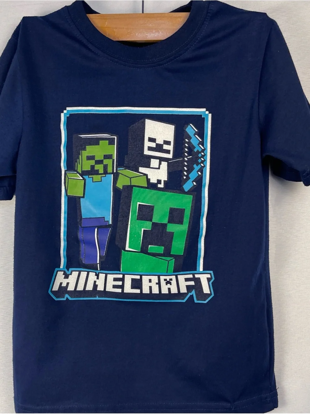 Target Navy Blue Minecraft Graphic Tee with Green and Blue Characters